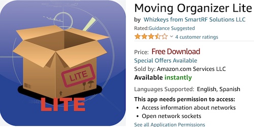 Moving Organizer Lite on Amazon