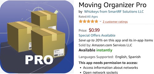 Moving Organizer Pro on Amazon